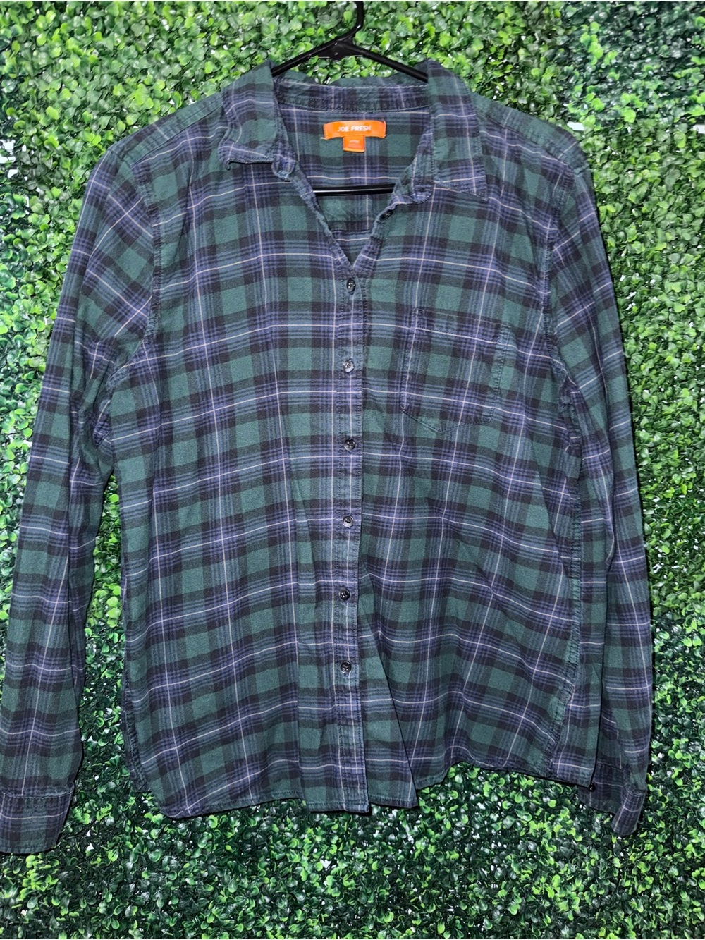 Joe Fresh Women’s Green, Blue and Black Plaid Button-Down Shirt — Size XL